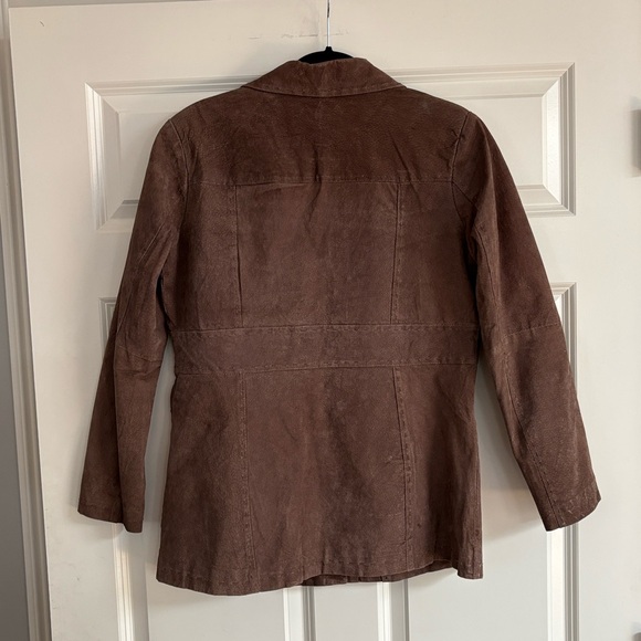 Vintage Suede Leather Jacket Womens Large Taupe Brown Stitching Boho Y2K Western - Picture 2 of 3